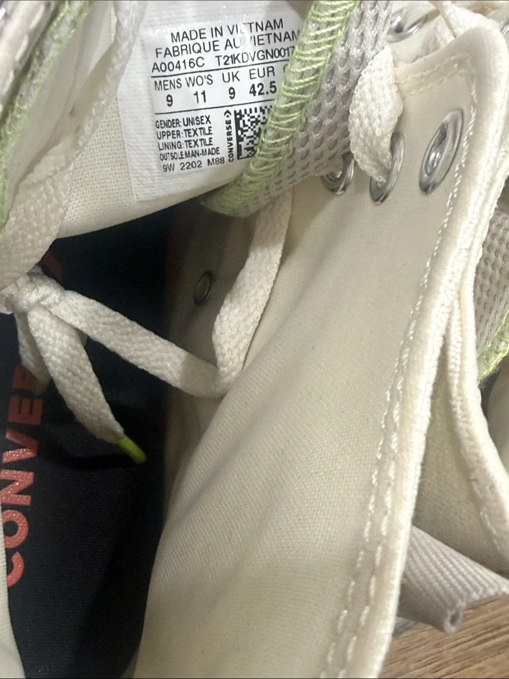 Converse Men High Top Sneakers - White with Neon Green Accents - Picture 7 of 9